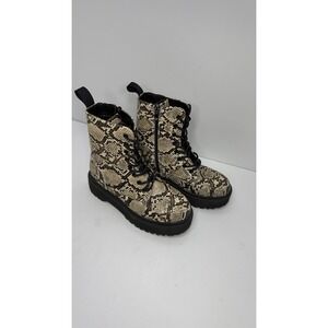 YOKI Combat Chunky Platform Boots Brown Woman 36 US 6 Vegan Snakeskin LaceUp ZIP